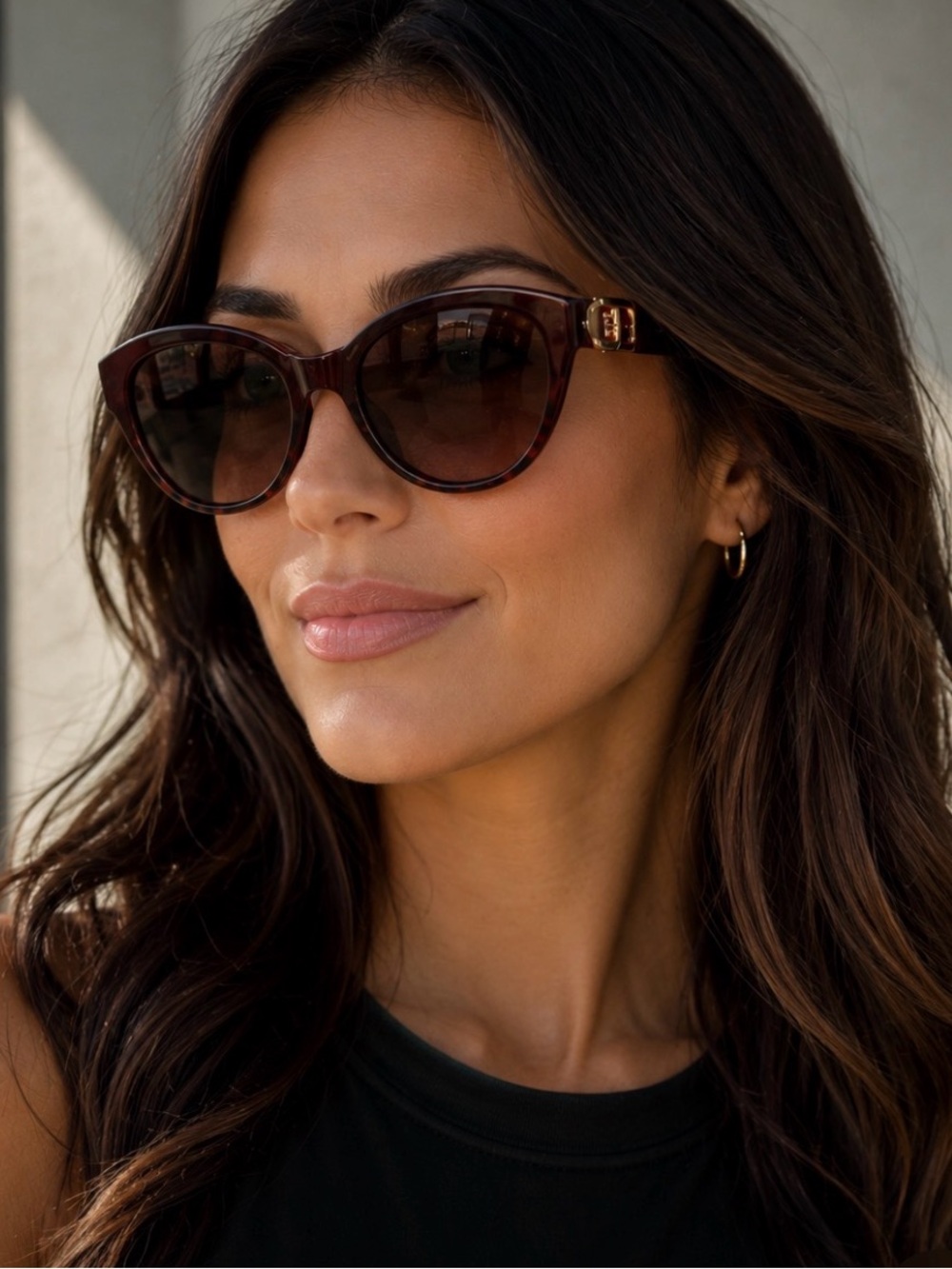 Fossil Two Tone Cat-Eye Sunglasses with Gold Accents